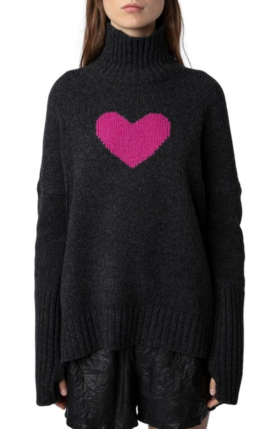 Zadig & Voltaire Alma We Heart Turtleneck Merino Wool Sweater In Grey