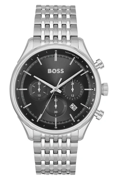 Hugo Boss Men's Gregor Quartz Fashion Chronograph Stainless Steel Watch 45mm In Black/silver