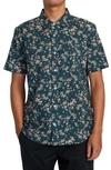 Rvca Rvgazi Floral Short Sleeve Button-up Shirt In Duck Blue