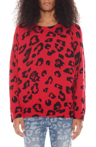 Cult Of Individuality Animal Print Sweater In Red