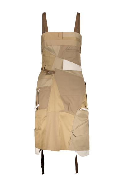 Junya Watanabe Patch Detailed Sleeveless Dress In Beige