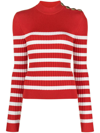Balmain Embellished Striped Knit Top In Red