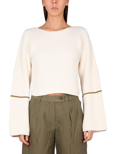 Helmut Lang Linda Cropped Boat-neck Sweater In Ivory