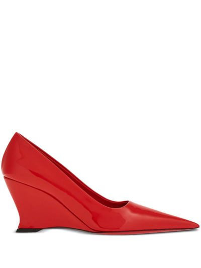 Ferragamo Viola Patent Leather Pointed Wedge Pumps In Flame Red