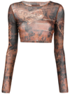 JEAN PAUL GAULTIER X KNWLS GRAPHIC-PRINT CROPPED TOP
