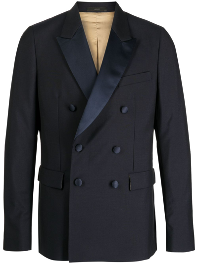 Paul Smith Double-breasted Wool-mohair Blazer In Black