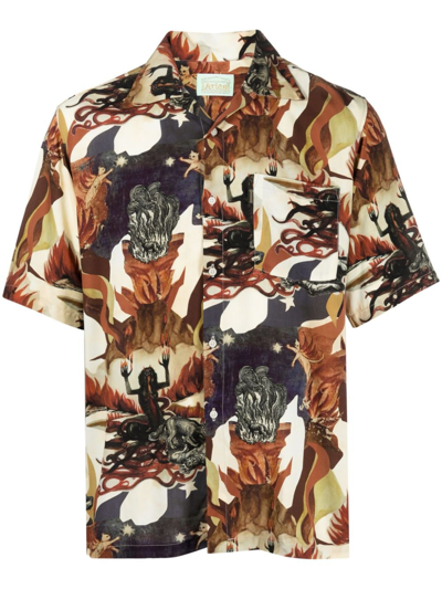 Aries Graphic-print Short-sleeve Shirt In Brown
