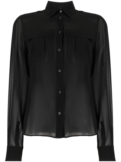 Aspesi Semi-sheer Construction Silk Blouse In Black