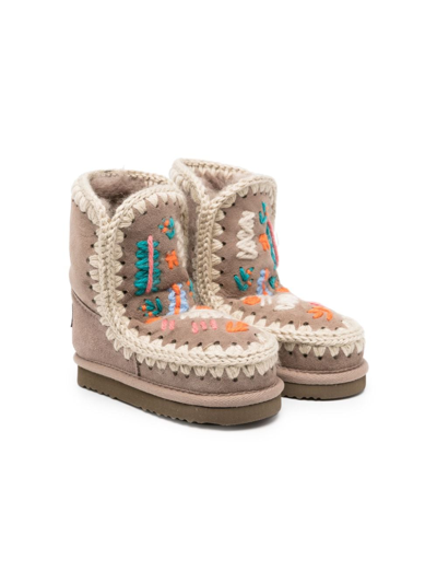 Mou Kids' Eskimo Embroidered Boots In Beige