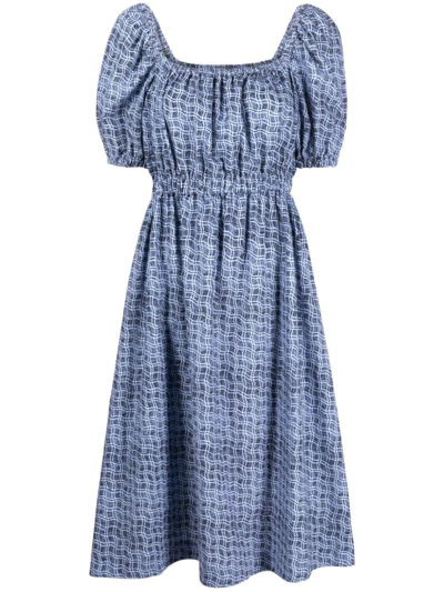 Ps By Paul Smith Reflection Check-print Cotton Midi Dress In Blue