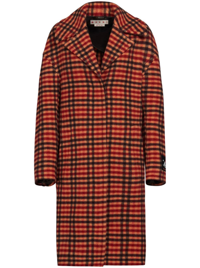 Marni Checked Virgin Wool Coat In Orange