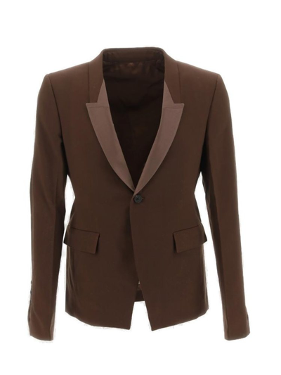 Rick Owens Single Breasted Tailored Blazer In Brown