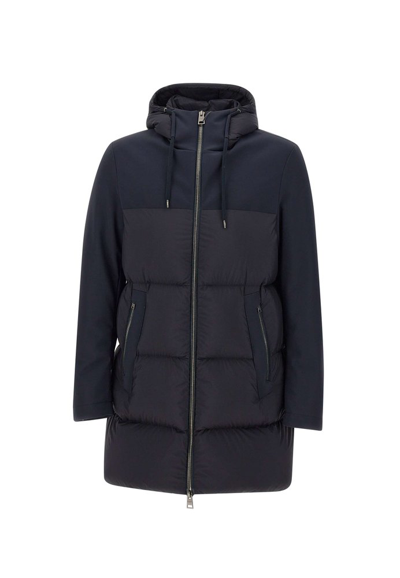 Herno Drawstring Hooded Padded Coat In Blue