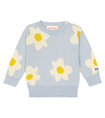 Bobo Choses Baby Floral Intarsia Cotton Sweater In 400 Light Blue