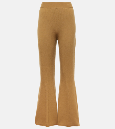 Joseph Wool-blend Knit Flared Trousers In Brown
