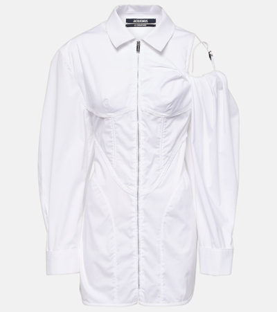 Jacquemus Galliga Cold-shoulder Corset Mini Shirtdress In White