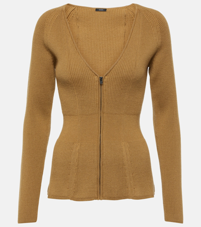 Joseph Wool Ribbed-knit Cardigan In Brown