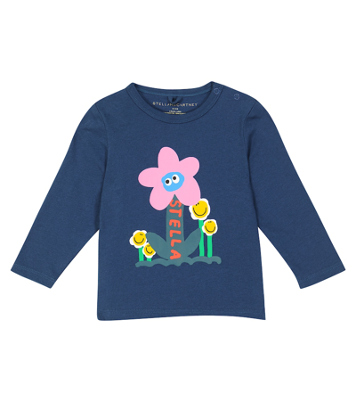 Stella Mccartney Babies'  Kids Girls Blue Cotton Flower Logo Top