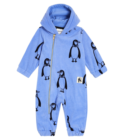 Mini Rodini Baby Penguin Fleece Onesie In Blue
