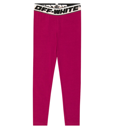 Off-white Kids' Logo Band Leggings In Violet