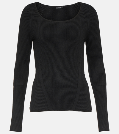 Joseph Wool Ribbed-knit Top In Black