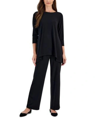 Jm Collection Womens 3 4 Sleeve Tunic Wide Leg Pants Created For Macys In Deep Black