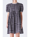 English Factory Floral Puff Sleeve Babydoll Dress In Black/white