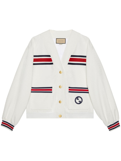 Gucci Technical Jersey Cardigan With Web In White/mix