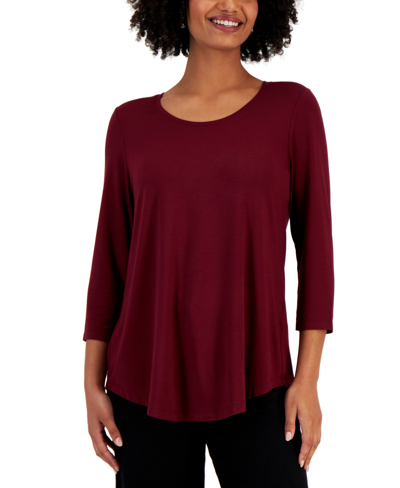 Jm Collection Petite 3/4-sleeve Solid Top, Created For Macy's In Dark Rust