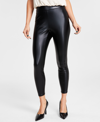 Bar Iii Women's Petite Soft Faux-leather Leggings, Created For Macy's In Deep Black