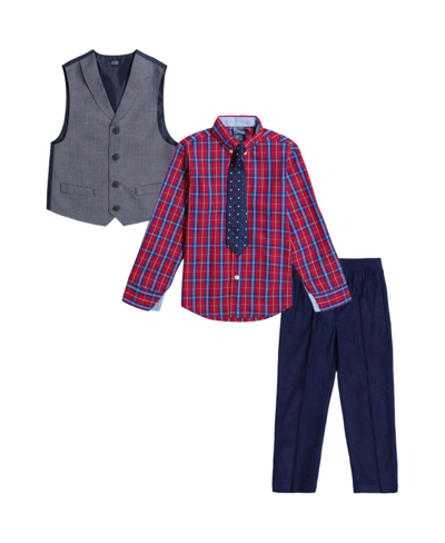 Nautica Kids' Toddler Boys Herringbone And Corduroy Vest, Pant, Shirt And Necktie, 4 Piece Set In Red