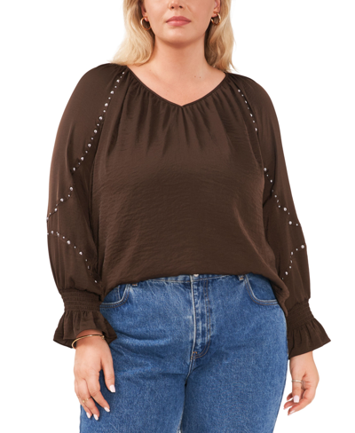 Vince Camuto Plus Size Embellished V-neck Blouse In French Roast