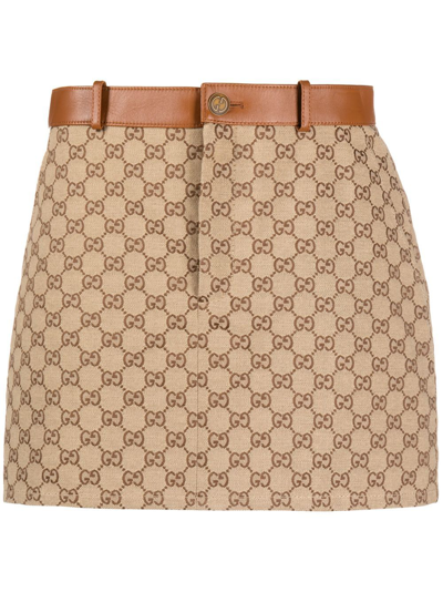 Gucci Gg-supreme Canvas Mini Skirt In Brown