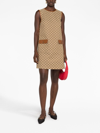 Gucci Gg Leather-trimmed Canvas Minidress In Brown