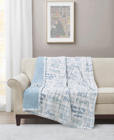 Premier Comfort Closeout!  Novelty Printed Electric Plush Throw, 50" X 60", Created For Macy's In Blue Words