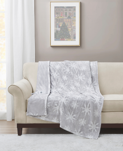 Premier Comfort Closeout!  Novelty Printed Electric Plush Throw, 50" X 60", Created For Macy's In Grey Snowflake