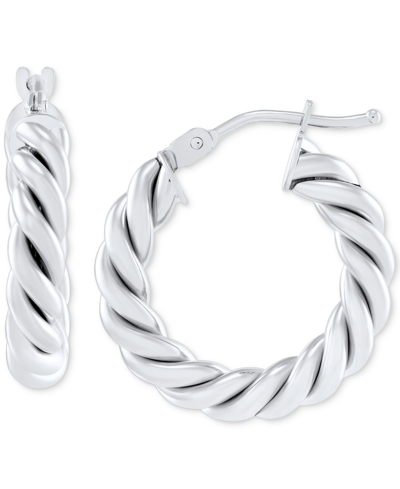 Italian Gold Twist-style Tube Small Hoop Earrings In 10k Gold, 3/4" In White Gold