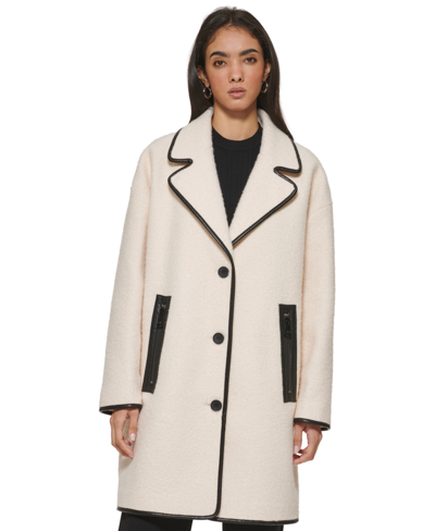 Dkny Faux-shearling Single-breasted Coat In Vanilla