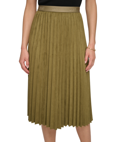 Dkny Faux Suede Pleated Skirt In Light Fatigue