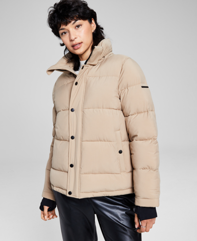 Bcbgeneration Women's Hooded Thumbhole-cuff Puffer Coat In Latte