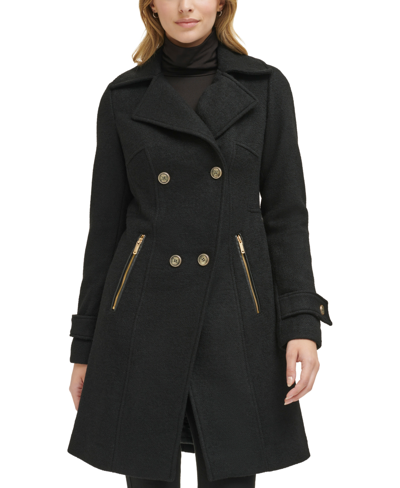 Guess Women's Plus Size Notched-collar Double-breasted Cutaway Coat In Black