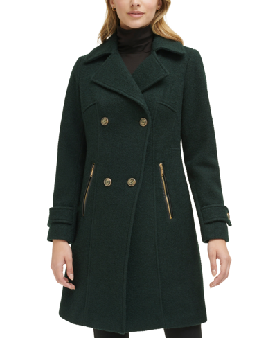Guess Women's Petite Notched-collar Double-breasted Cutaway Coat In Forest