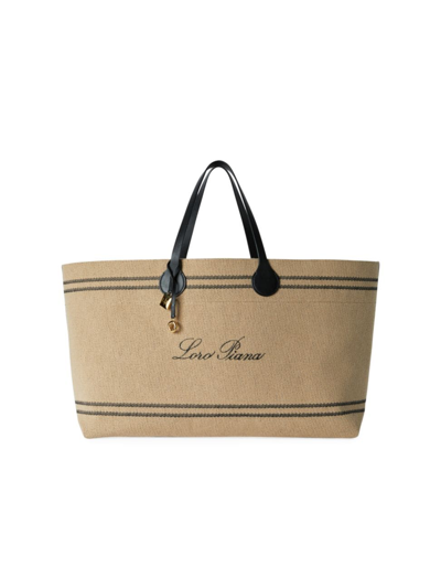 Loro Piana Tasman Extra Large Tote Bag In Ecru Black