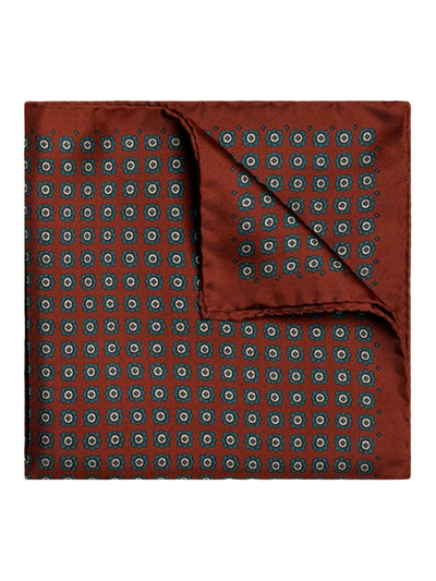 Eton Logo-embroidered Graphic-print Silk Pocket Square In Brown