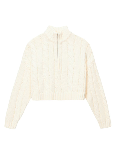 Staud Hampton Half Zip Cable Jumper In Ivory