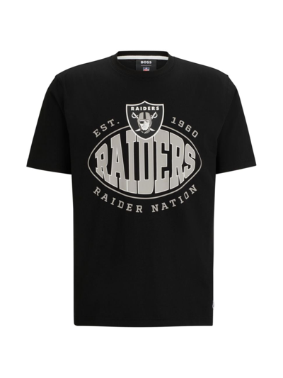 Hugo Boss Boss X Nfl Stretch-cotton T-shirt With Collaborative Branding In Raiders
