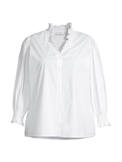 Harshman Bonnie Ruffle Cotton Poplin Button-up Shirt In White