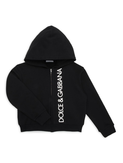 Dolce & Gabbana Little Boy's & Boy's St. Cartina Logo Zip Hoodie In Black