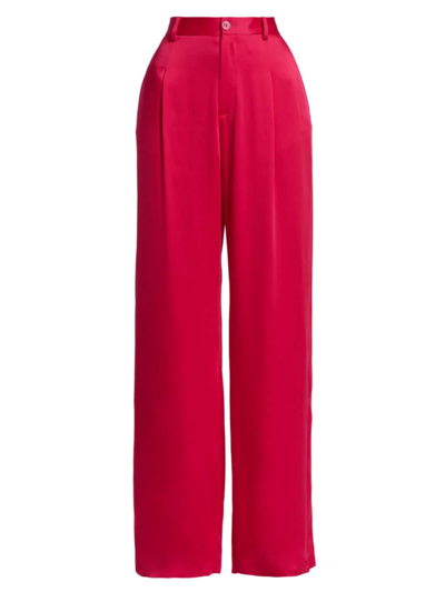 Lapointe Pleated Doubleface Satin Relaxed Straight-leg Pants In Cerise