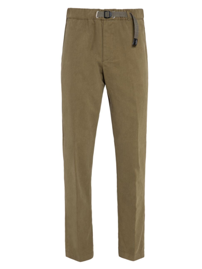 White Sand Men's Belted Cotton Trousers In Olive